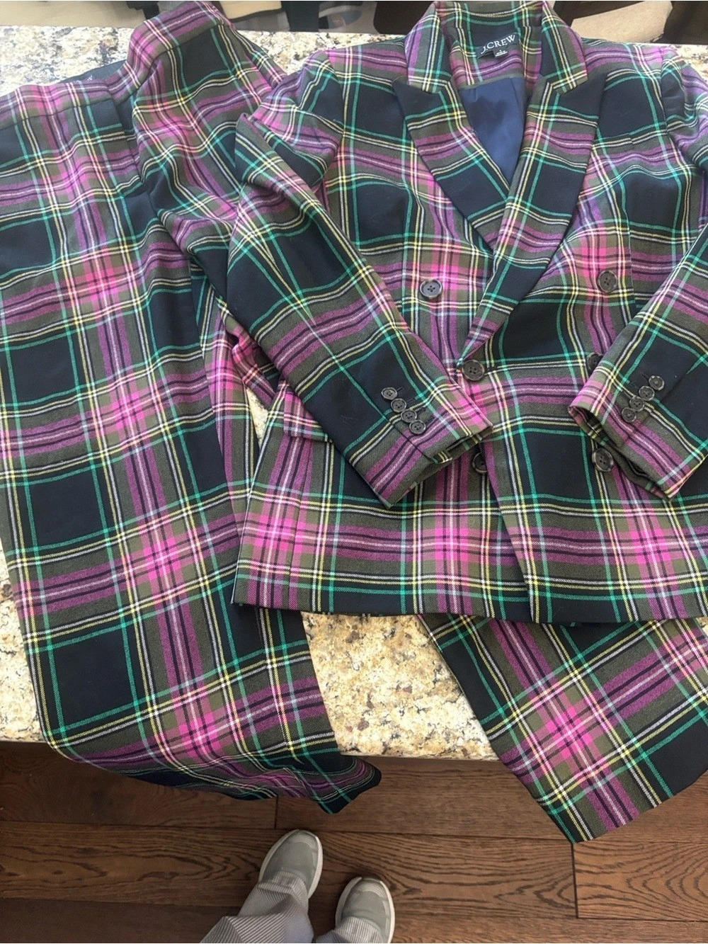 J.Crew Kate Plaid Suit in Black & Pink Size 6 Like New